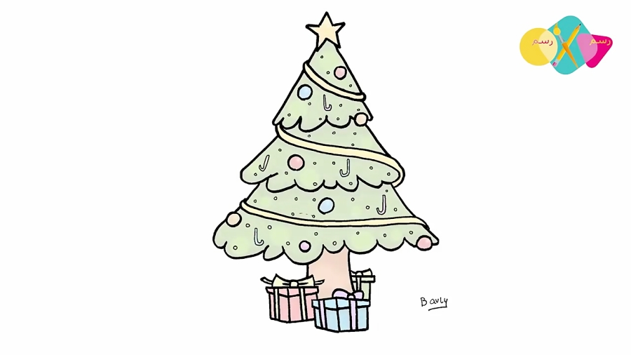 تعليم الرسم للاطفال تعلم رسم شجرة الكريسماس خطوة بخطوة للمبتدئين