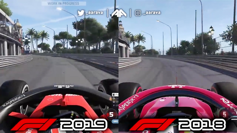 F1 2019 بازی v F1 2018 بازی: مقایسه MONACO GP پردازنده فراری بازی!