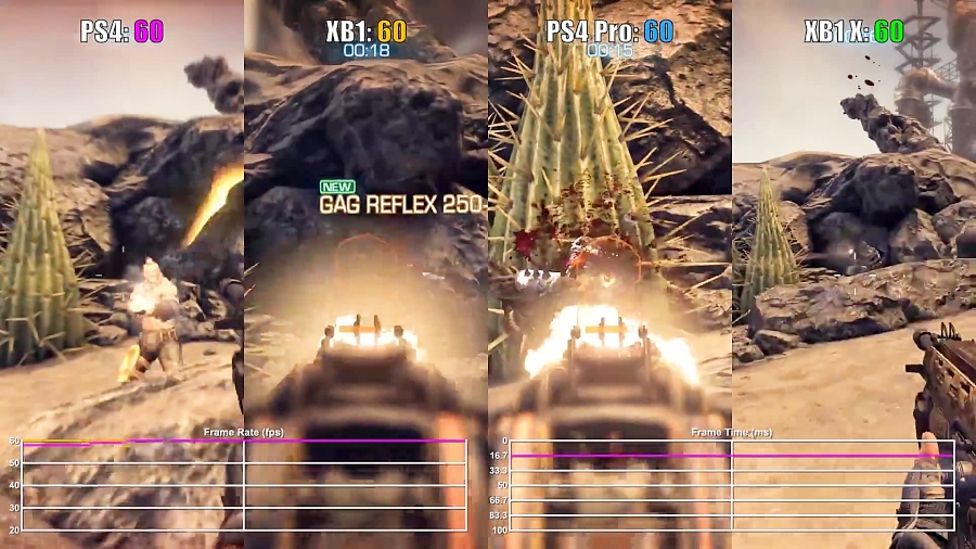 مقایسه فریم ریت بازی Bulletstorm -  PS4 Pro vs Xbox One X vs PS4 vs Xbox One