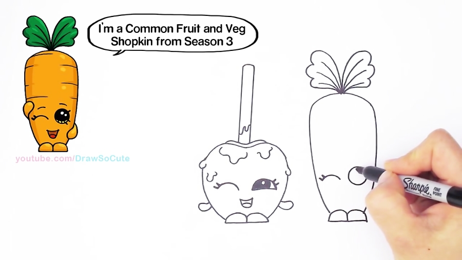 How to Draw Shopkins Candy Apple and Wild Carrot step by step Cute زمان826ثانیه