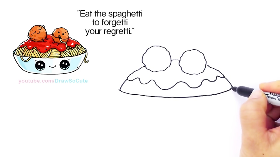 How To Draw Spaghetti And Meatballs Step By Step Easy Fun Food With Faces