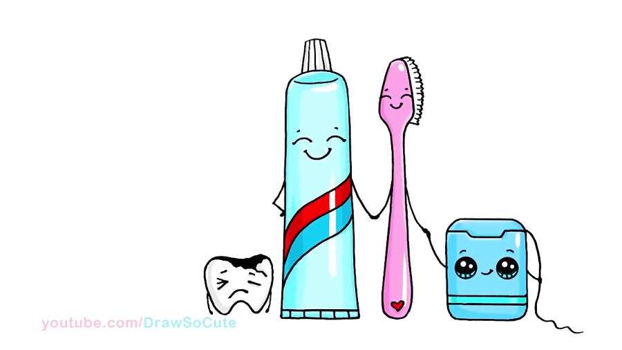 How to Draw a Cute Tooth Brush, Tooth Paste and Floss Easy