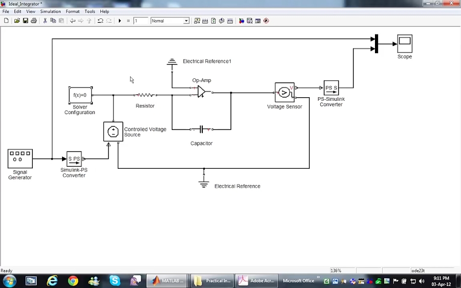 Modeling Practical Integrator with Re-Setting Circuit Using MATLAB