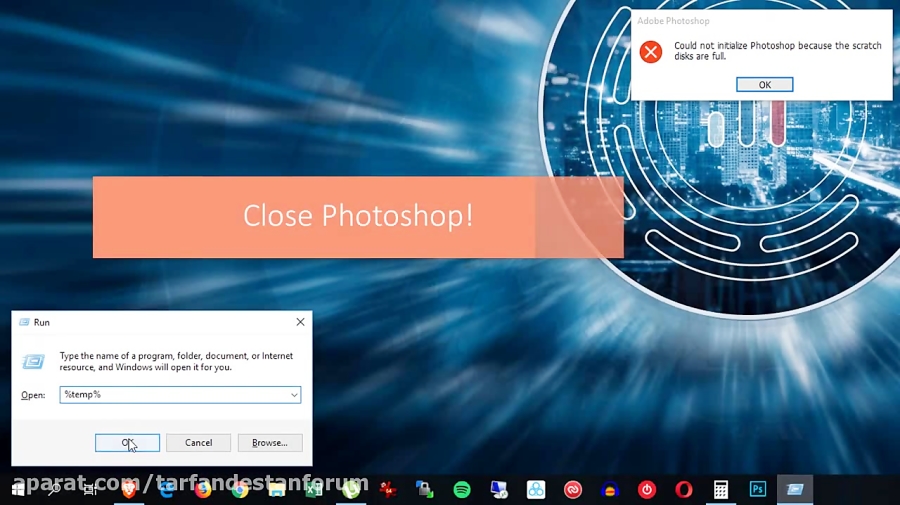 Could not initialize photoshop because of a disk error что делать