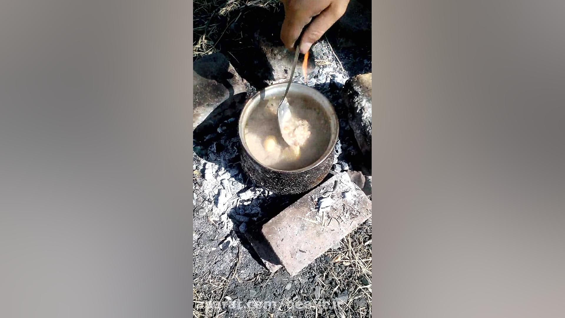 مرد طبیعت گرد ایران و پخت غذا در طبیعت زمان16ثانیه