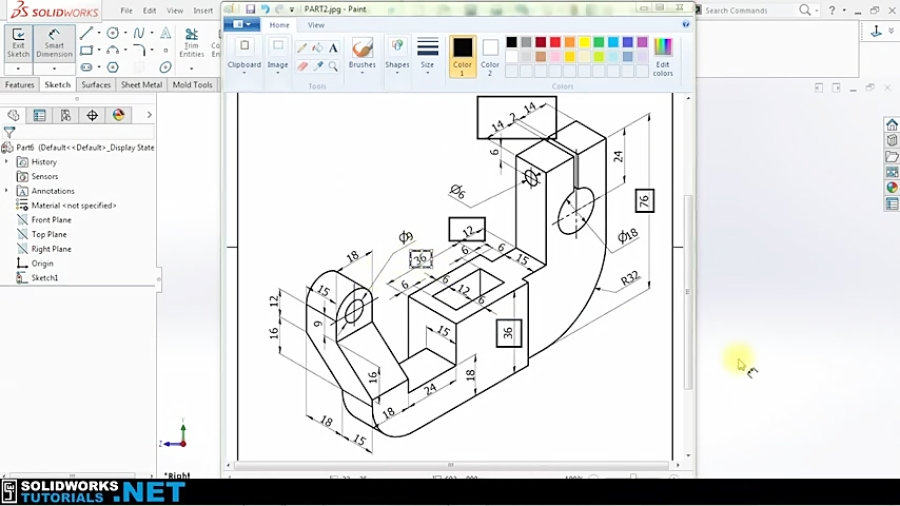 SolidWorks Tutorials- Building part from drawing-Part#2