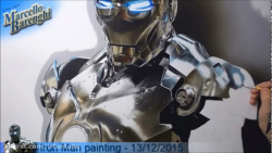 نقاشی کاراکتر مرد آهنی سه بعدی روی کاغذ