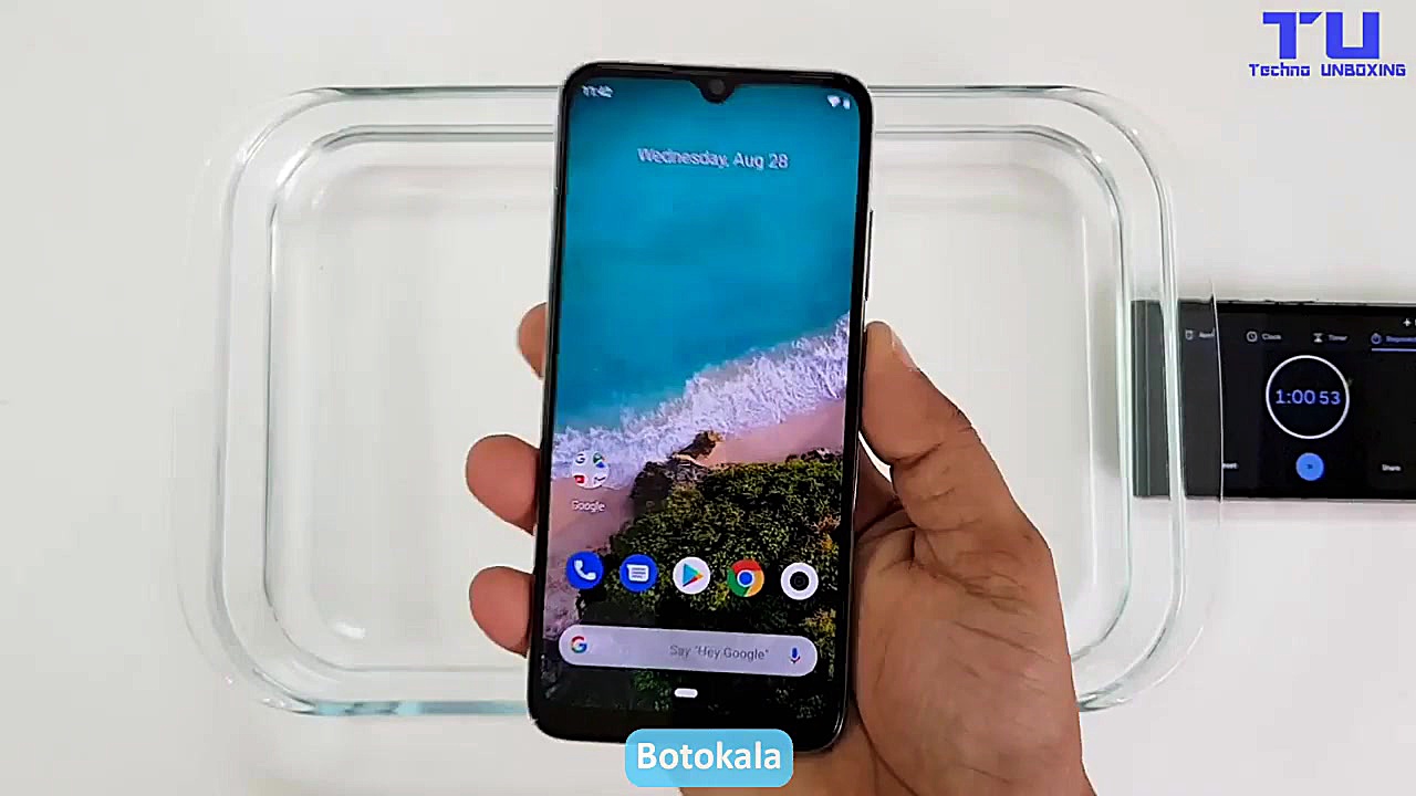 تست ضدآب بودن گوشی Xiaomi MI A3 حلزون تیک‌تاکی