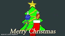 نقاشی درخت کریسمس و آویزهای زی...