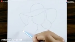 آموزش نقاشی دختری که کلاه بر س...