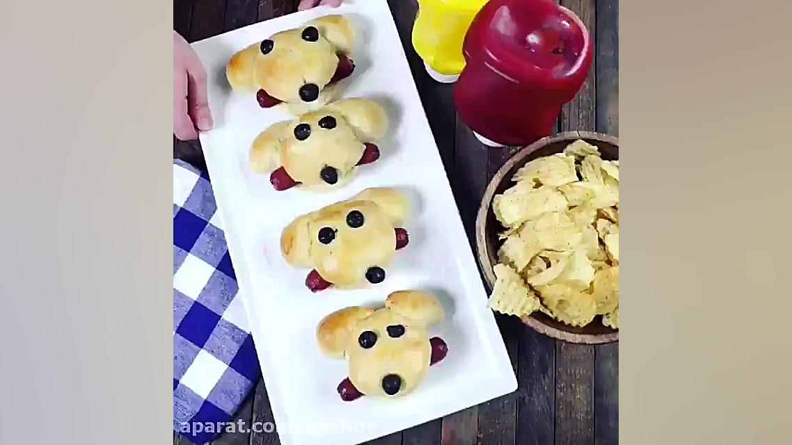 آشپزی آسان (آموزش نان هات داگ - hot dog buns) زمان55ثانیه