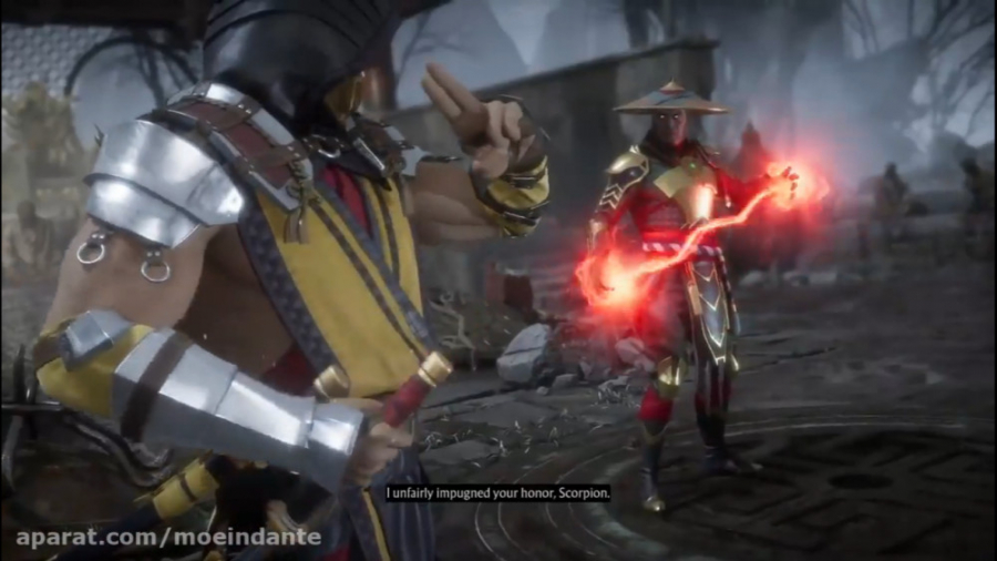 گیم پلی بازی Mortal Kombat 11 مبارزه Raiden با Scorpion