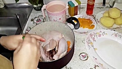 طرز تهیه مرغ درسته سرخ کرده خی...