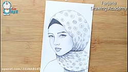 آموزش نقاشی دختر با حجاب