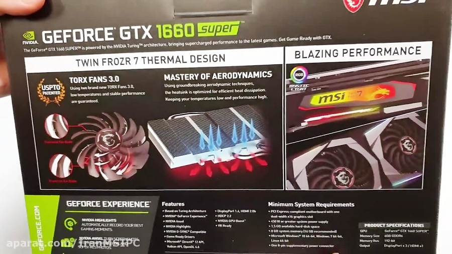 جعبه گشایی کارت گرافیک MSI GTX 1660 SUPER GAMING X