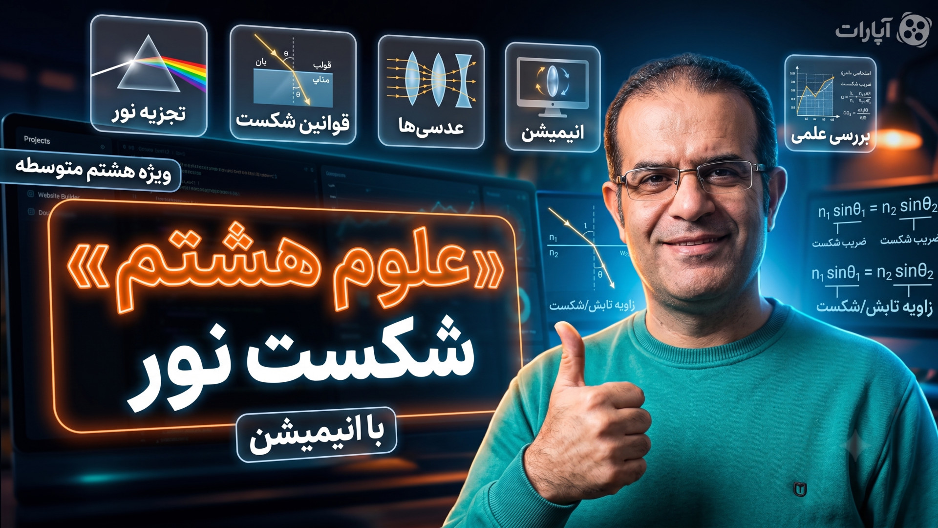 علوم هشتم شکست نور با انیمیشن تکنیک لند