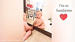 دیدن آینه توسط بچه های خنده دا...