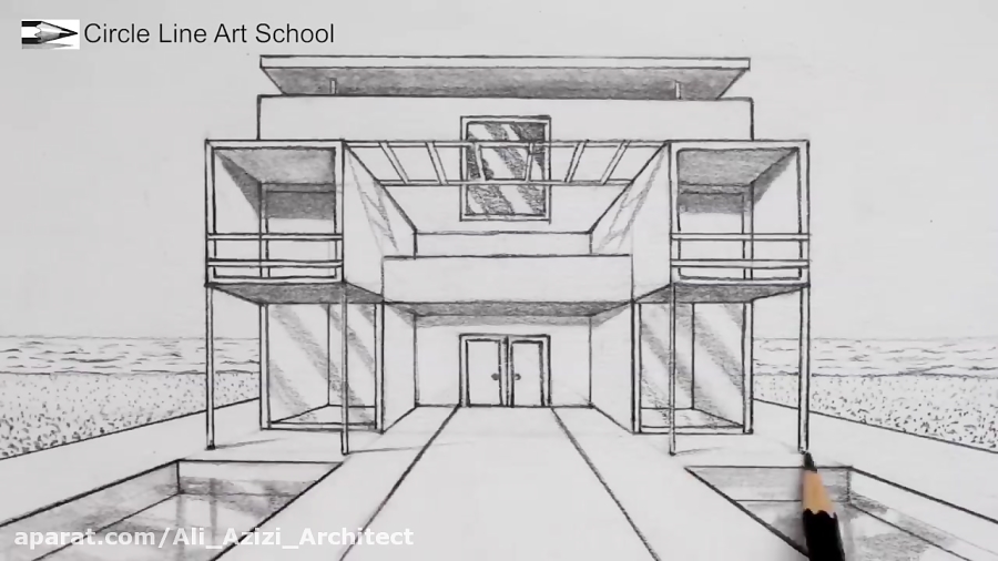 پرسپکتیو یک نقطه ای؛ آموزش گام به گام ترسیم یک ساختمان 2593