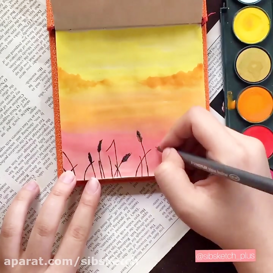 آموزش نقاشی با آبرنگ  منظره غر...