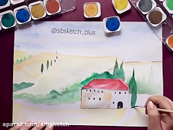 آموزش نقاشی با آبرنگ  منظره