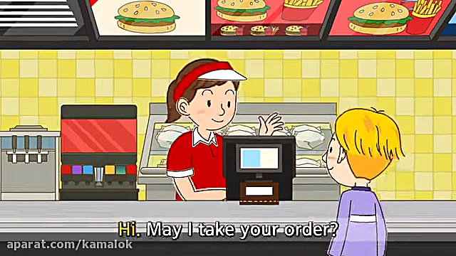 May I take your order- Anything else- For here or to go زمان104ثانیه