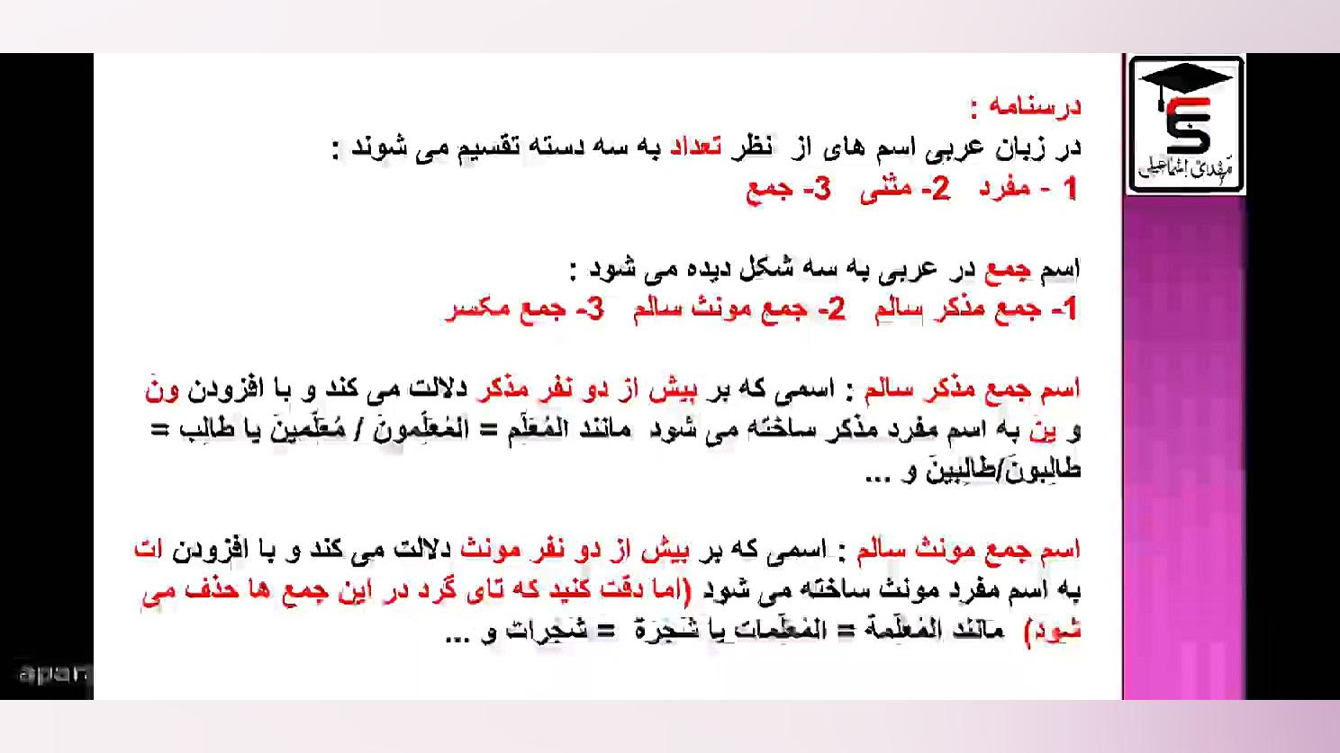 عربی هفتم - قواعد درس اول(بخش سوم) عربی کنکور با دکتر مهدی اسماعیلی