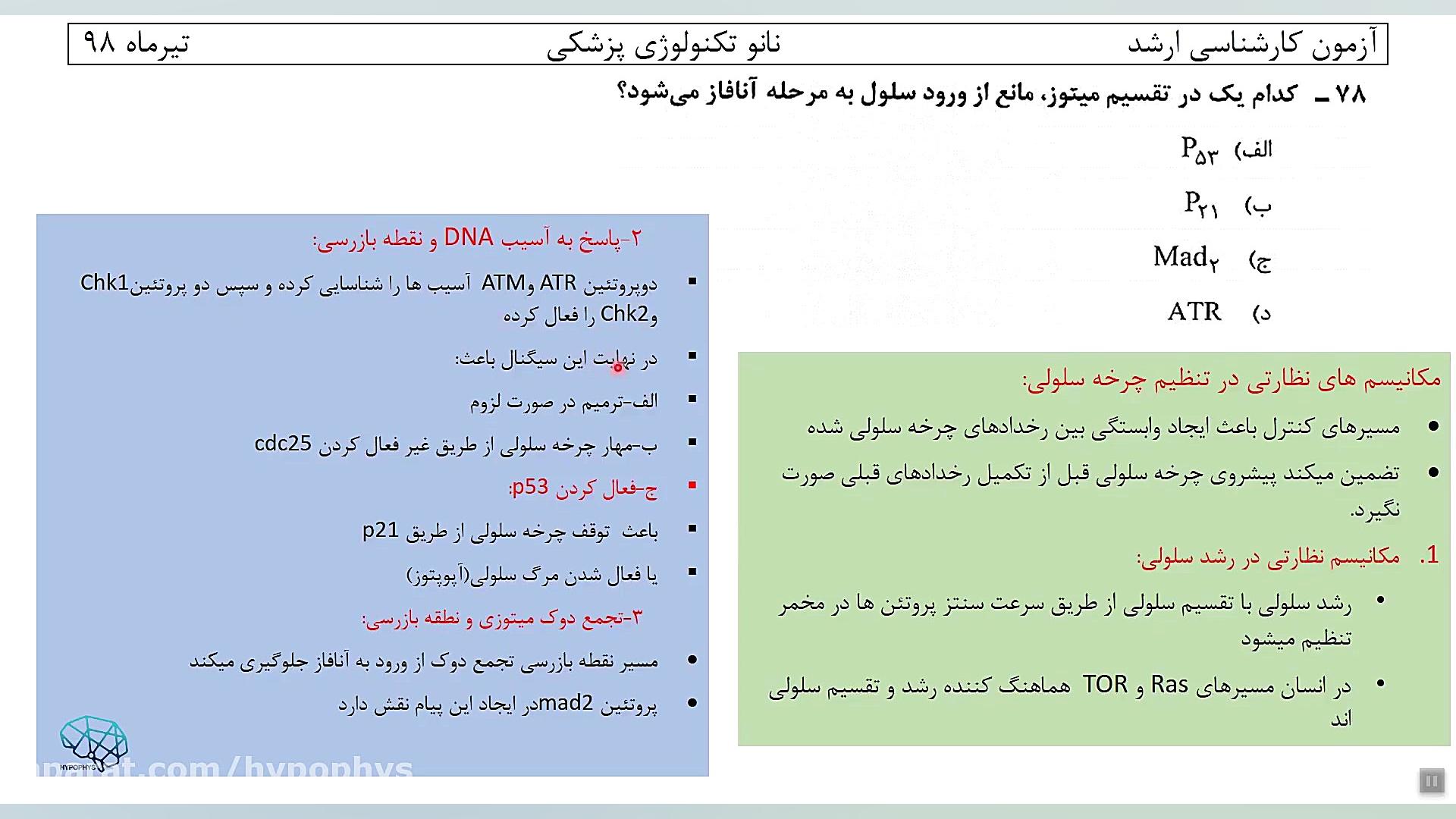 حل تشریحی سوالات درس زیست شناسی کارشناسی ارشد نانو تکنولوژی سال98 هشتگ خرسی
