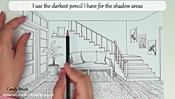 پرسپکتیو اتاق پذیرایی و راه پله