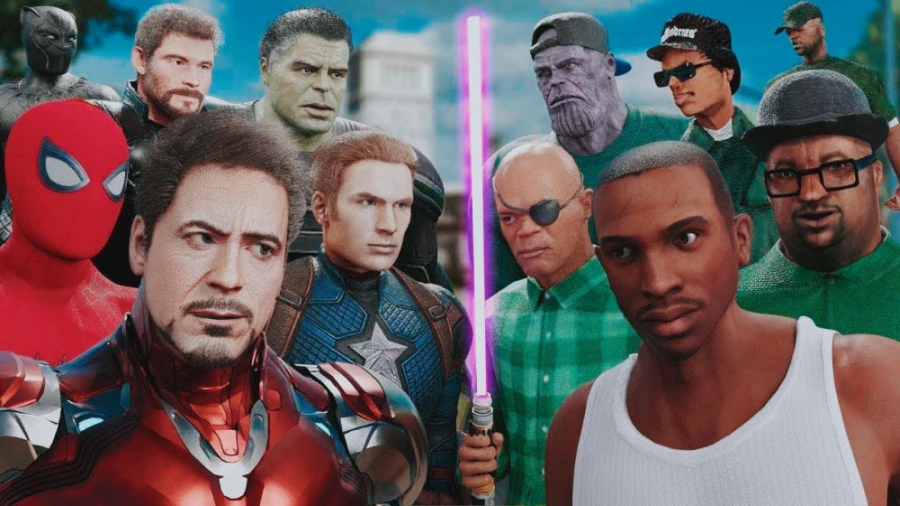 نبرد Marvel Avengers در گرو استریت (GTA) با سی جی