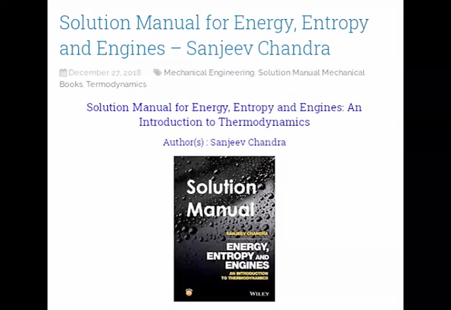 Solution Manual for Energy, Entropy and Engines Sanjeev Chandra