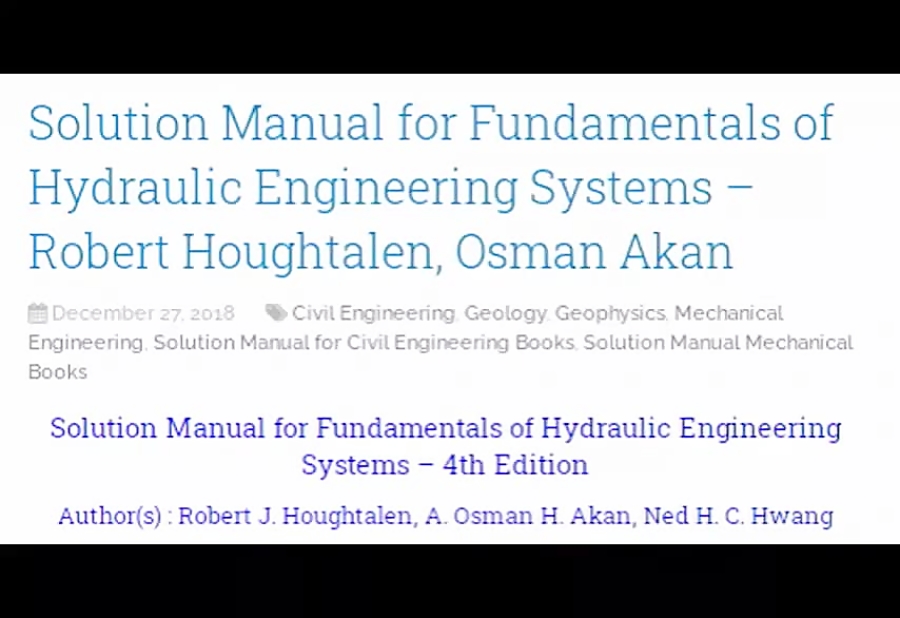 Fundamentals of hydraulic engineering systems 4th edition solution manual pdf