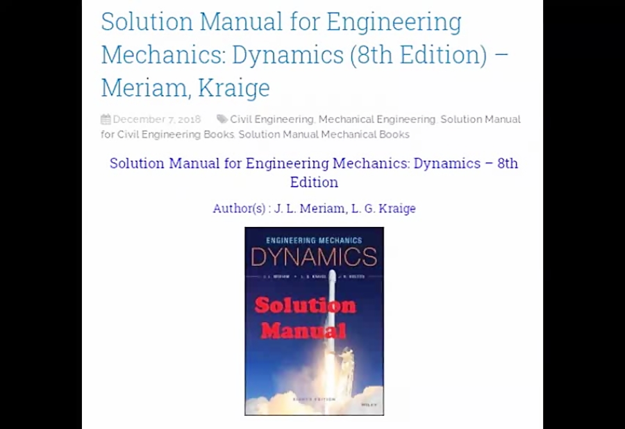 boksen Watt roman Solution Manual for Engineering Mechanics:Dynamics (8th Edition )–Meriam,Kraige