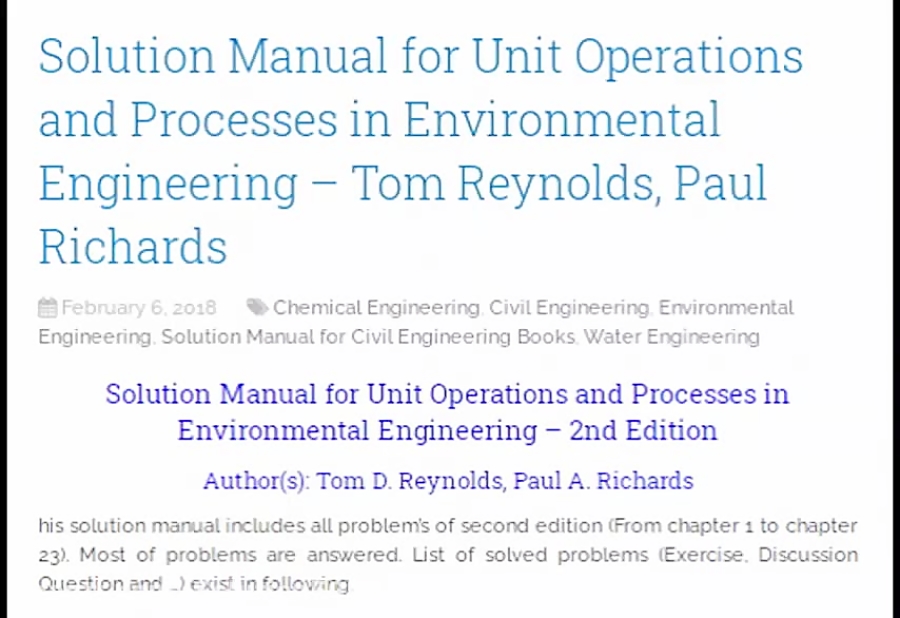 Solution Manual for Unit Operations and Processes in Environmental ...