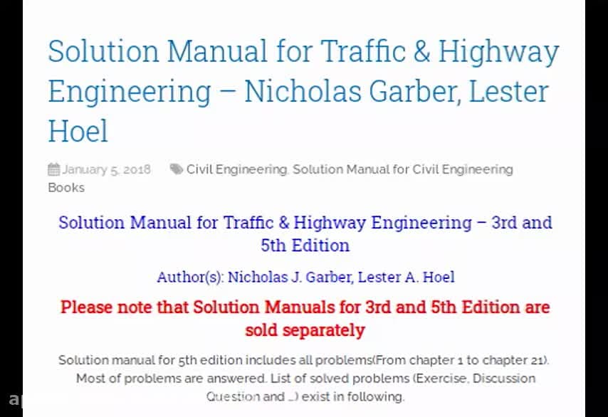 Solution Manual for Traffic Highway Engineering _Nicholas Garber