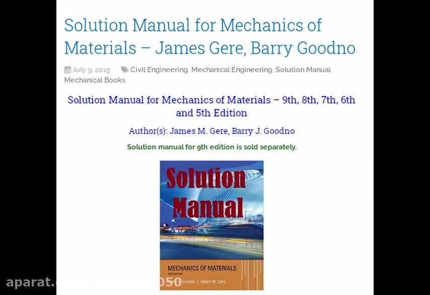 Solution Manual for Mechanics of Materials_James Gere, Barry Goodno