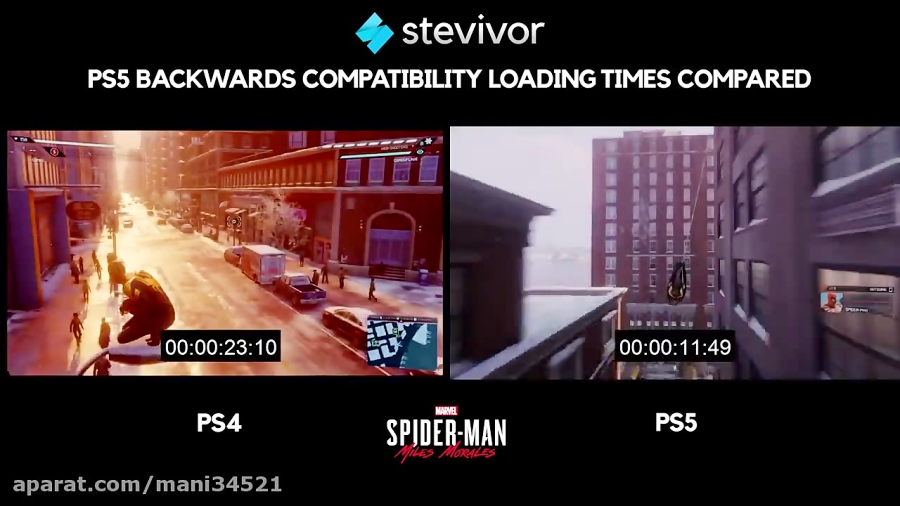 مقایسه لود شدن بازی Spider Man Miles Morales در نسخه PS5 و PS4