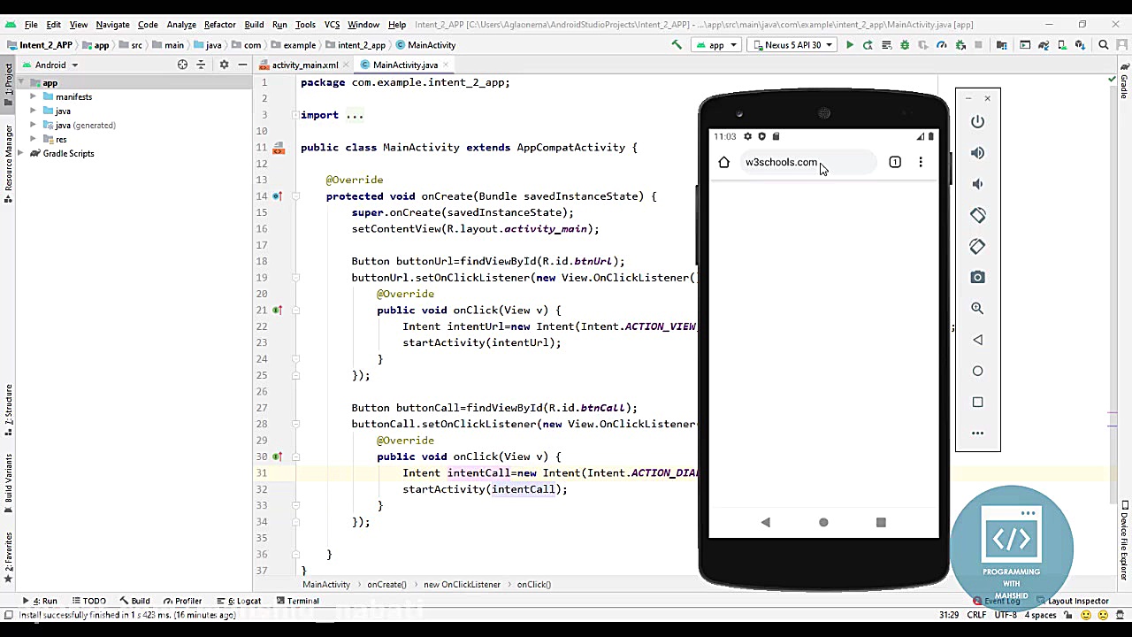 درس جلسه بیست و سوم اندروید، معرفی اینتنت های ضمنی (Explicit Intent) زمان488ثانیه