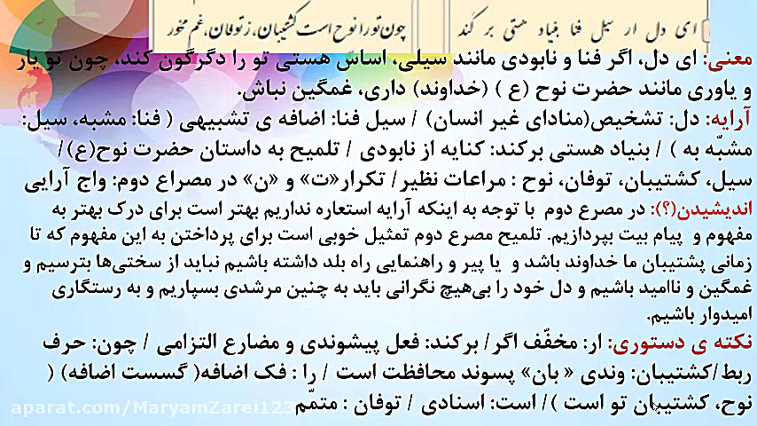 فارسی نهم-درس هفتم پرتو امید بخش دوم و تدریس تخلّص مریم زارعی- دبیر ادبیات-آپارات