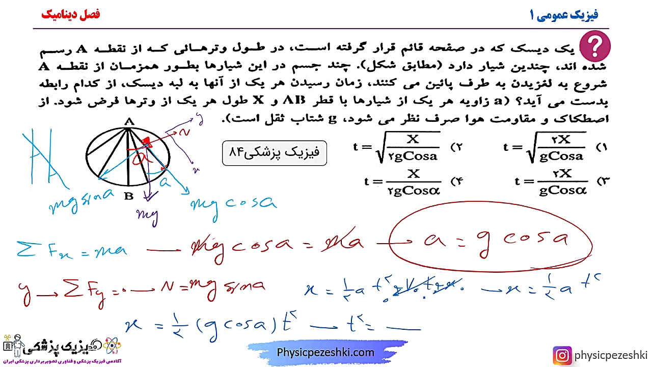 حل تست فیزیک عمومی یک - فصل دینامیک - کنکور فیزیک پزشکی سال 84 کلینیک لیزر