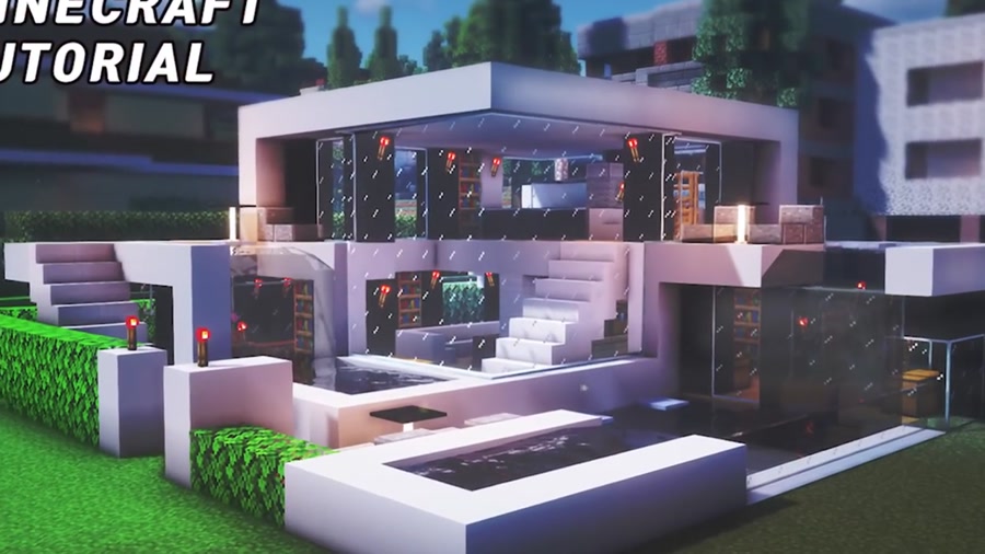 نحوه ساخت خانه در Minecraft - آموزش خانه مدرن استخر Minecraft آسان