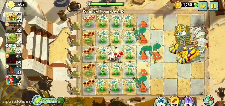 مرحلهٔ 25 بخش بینهایت منطقه Ancient Egypt بازی Plants Vs Zombies 2