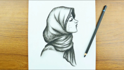 آموزش گام به گام طراحی با مداد | دختر با حجاب