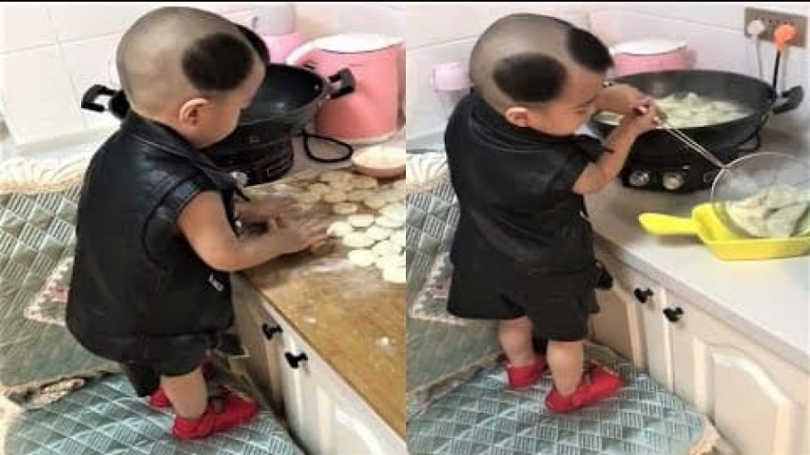 شیرینی پزی توسط پسر کوچولوی خلاق و بامزه