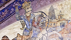 تصویر قاجاری شکار در بیشه حمام...