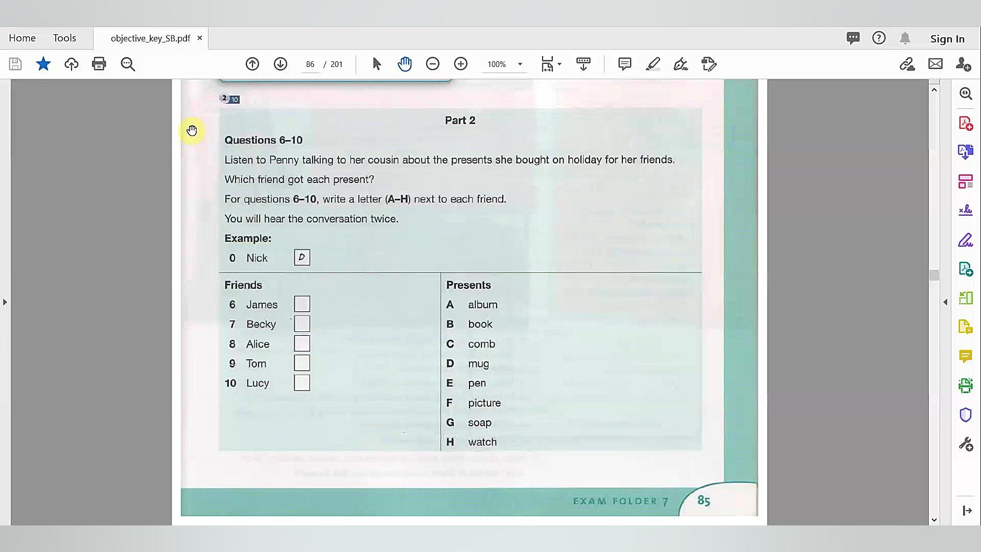 Page 85 , Exam folder 7 , part 2 , Track 2.10 امیر جدیدی
