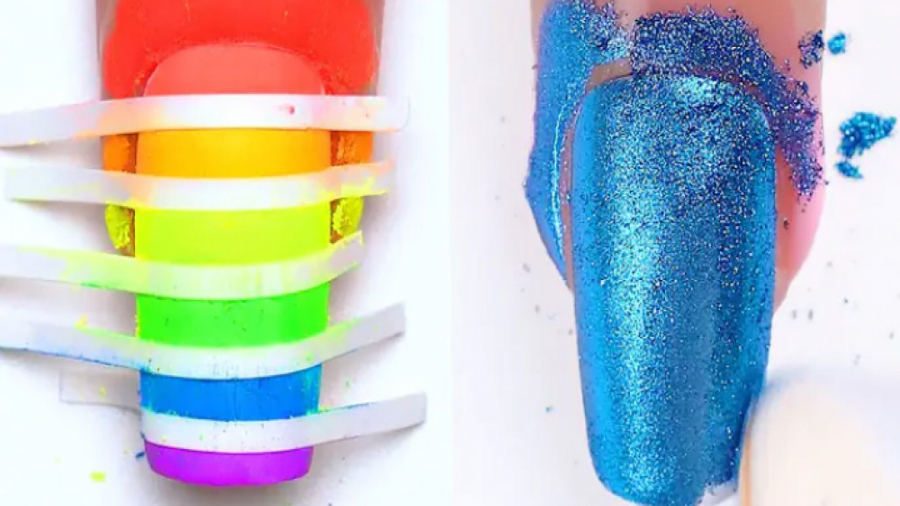 طراحی ناخن رنگین کمانی - کاشت ناخن