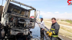 فیلم لحظه آتش سوزی تریلی در تب...