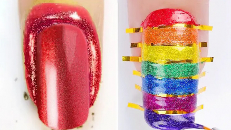 دیزاین ناخن با طرح رنگین کمانی