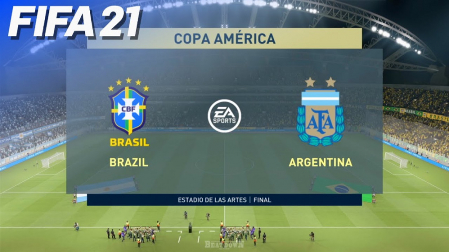 گیم پلی فینال کوپا امریکا دو تیم برزیل و آرژانتین در بازی FIFA 21