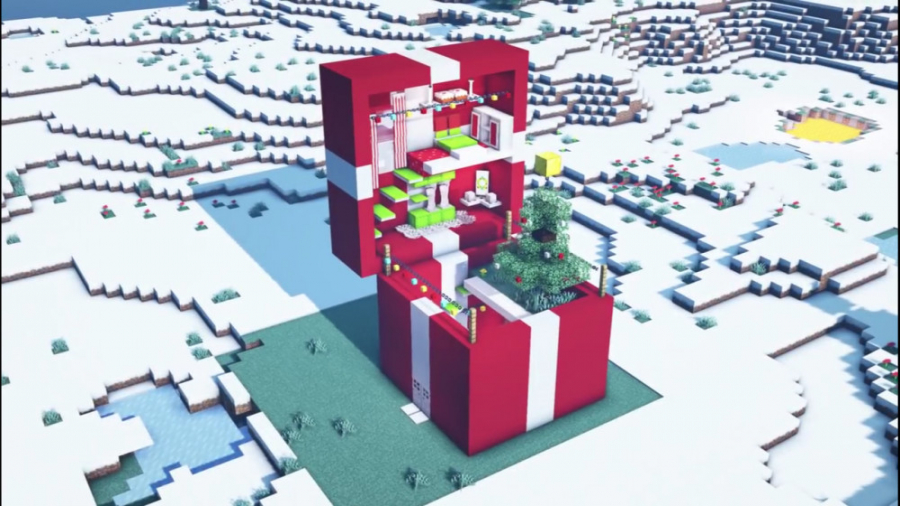 ماینکرافت اموزش ساخت خانه به شکل کادوی کریسمس